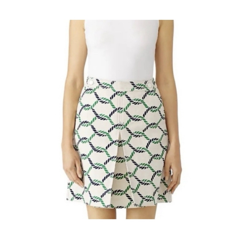 Tory Burch Pier Skirt Women's Size 8 Rope Print Heavy Canvas Cotton Linen Blend